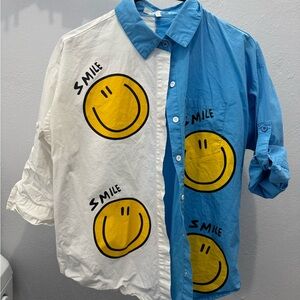 Blue and White Smiley Face Shirt